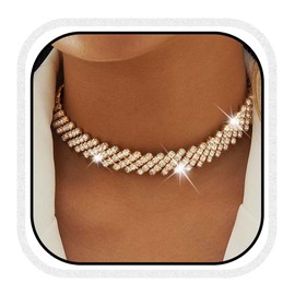 Reaky Rhinestone Choker Necklaces Silver Crystal Necklace Sparkly Choker Necklace Jewelry Accessories for Women (Gold)
