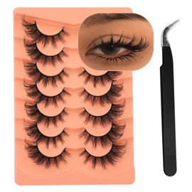 Kryzalite Pack of 7 Pairs False Eyelashes With Tweezers, Fake Eyelashes, Cat Eye Lashes, Mink Fluffy Stripes, Fox Eye Lashes