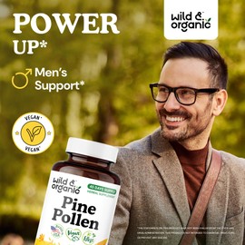 Wild & Organic Pine Pollen for Men Capsules 1000 mg - Men's Overall Support - Pine Pollen Extract Supplement - Pinus Massoniana Powder - Vegan, No Fillers, Non-GMO - 90 Count