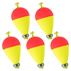 Dr.Fish 5 Pack Weighted Fishing Bobbers Snap-on Spring Bobbers Push Button Floats EVA Foam Pear Shape Bass Freshwater Fishing for Crappie Panfish Bluegill Trout 1.6" Red/Fluorescent Yellow