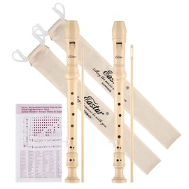 Eastar Soprano Recorder Set of 2, Baroque German Fingering C Key Recorder Instrument for Kids Beginners, 3 Piece with Cleaning Kit, Thumb Rest, Cotton Bag, Fingering Chart, ERS-22B, School-Approved