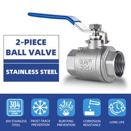 3/8" NPT Full Port Ball Valve, Female x Female Thread 2-Piece Ball Valve, Heavy Duty Ball Valve with Blue Locking Handles 1000WOG for Water Oil Gas (3/8", DN10)