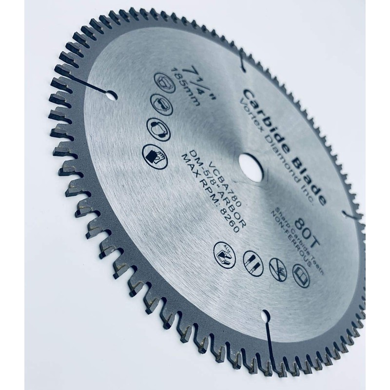 (2 Pack) VORTICE VAB 7-1/4 Inch 80 Teeth TCT Non-Ferrous