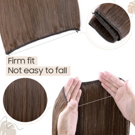 Secret Headband Wire in Natural Hair Extensions Rubber Band Straight Curly Wavy Hairpieces Brown Blonde Ombre for Women 20" Straight - Black mix Light Auburn