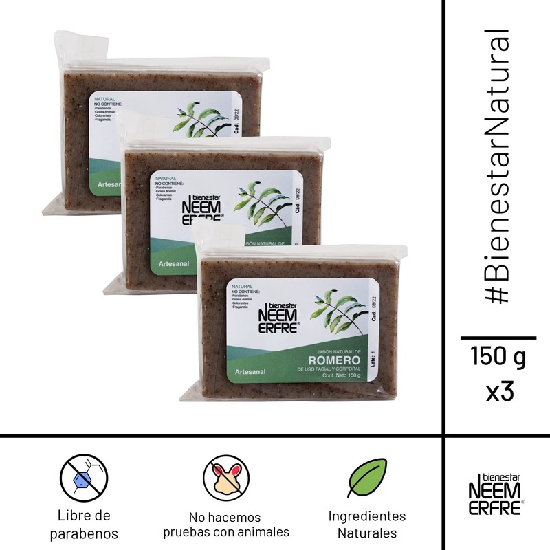 bienestar NEEM ERFRE Jabón Natural Artesanal Romero con Aceite Neem