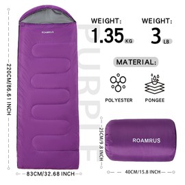 ROAMRUS Sleeping Bag for Adults 30/40/50 ℉ Cold Weather,Portable, Waterproof,Lightweight Sleeping Bags for Tall Girls Boys with Compression Sack for Warm Camping,Outdoor & Indoor,Hiking