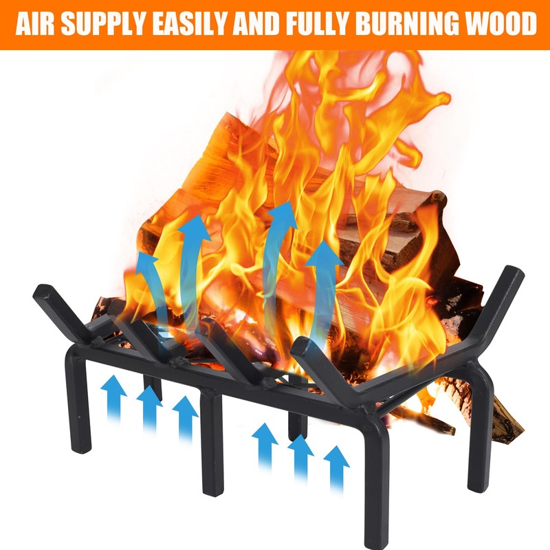 14 Inch Fireplace Grate with Ember Retainer,Cast Iron Fireplace Log