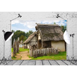 CORFOTO 9x6ft Wooden Village House Backdrop Countryside Rustic Farmhouse Country Scenery Background for Western Countryside Cowboys Birthday Party Supplies Farm Artistic Photo Props