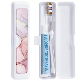 Gerkia Toothbrush Travel Case - Colorful Pattern, Holder and Covers for Toothbrushes, Includes Tongue Scraper Case