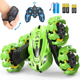 Remote Control Car Toys, Yakiter 4WD 2.4Ghz Double Sided 360° Rotating RC Car with Headlights, RC Stunt Car Watch Gesture Sensor Deformable Electric Toy Cars for Kids(Green)