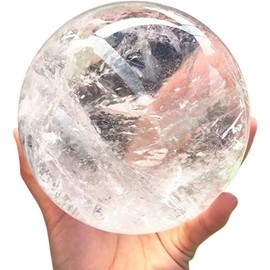 RALDMOV Natural Clear Quartz Crystal Ball,White Crystal Sphere Healing Crystal Ball with Stand Home Decor Prosperous Love Invite Wealth + Pedestal (700g)…