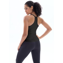 2 Pack V Neck Tank Tops for Women Built in Bra Racerback Womens Tank Tops Basics Yoga Ribbed Gym Sleeveless Shirts Black