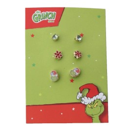 Dr. Seuss NWT - Dr. Seuss' The Grinch Stud Earring Sets, 3 Pairs (Jewel, Snowflake, Face)