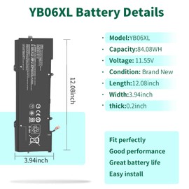 DMKAOLLK 84.08Wh YB06XL 928372-855 928427-272 Battery for HP Spectre X360 Convertible 15-CH011DX 15-CH0XX 15T-CH000 15-CH011NR 15-CH 15T-CH Series 928372-856 928427-271 YB06084XL 11.55V