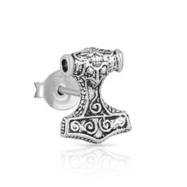 NKlaus Single 10 x 8 mm Thor Hammer Stud Earrings Celtic 925 Sterling Silver Jewellery 4335, Silver
