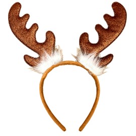 Needzo Reindeer Antler Headband for Kids and Adults, Christmas 2024 Hair Accessories for Holiday Parties, One Size Fits Most (Sparkly Brown)