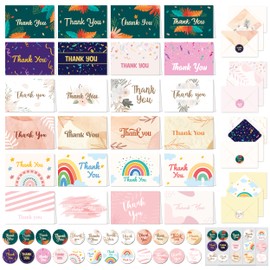 Decorably 24 Pack 6x4in Thank You Cards Assorted with Envelopes and Stickers, 24 Unique Designs Thank You Card Variety Pack, Blank Inside - Baby Shower, Birthday