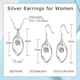 Estrellique 925 Silver Jewellery Set with White Zirconia, 925 Sterling Silver Jewellery Set for Women, Silver Twist Necklace & Earrings Pendant Jewellery Set, Jewellery Gift Box for Women for Birthday