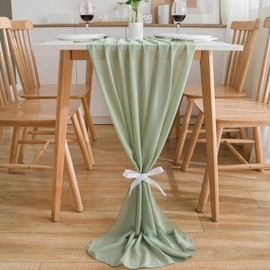 CHUQING Sage Green Chiffon Table Runner ,27x120 Inches,Romantic Table Runners Sheer,Gauze Wedding Table Runners for Bride, Baby Shower, Birthday Party, Table Decoration