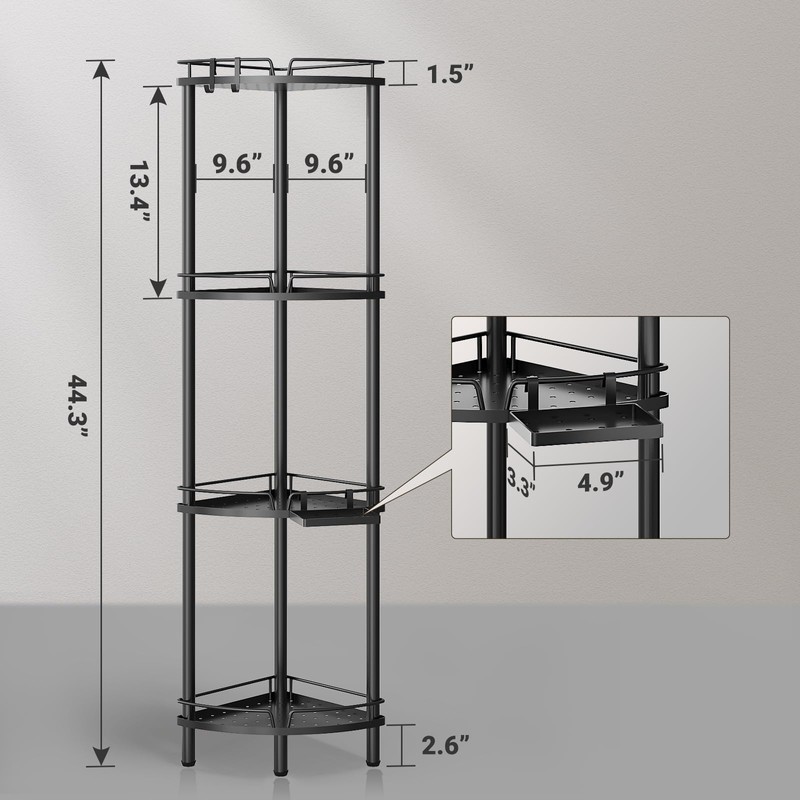 ELYKEN Corner Shower Caddy Standing, 4 Tier Rustproof Metal Shower