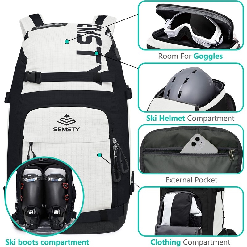 SEMSTY Ski Boot Bag, 55L Waterproof Ski and Snowboard Boots