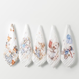 ZONEY Baby Muslin Washcloths,5 Pack 100% Cotton Baby Towels and Washcloths for Newborn Essentials Must Haves Wash Clothes Soft for Face Baby Wash Cloths 11.8x11.8 Inches (Cartoon)