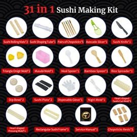 31-Piece Sushi Making Kit - Professional Sushi Making Set with Bamboo Mat, Rice Spreader, Sushi Mold & Chef Tools - Perfect for Homemade Sushi, Sashimi & Maki Rolls