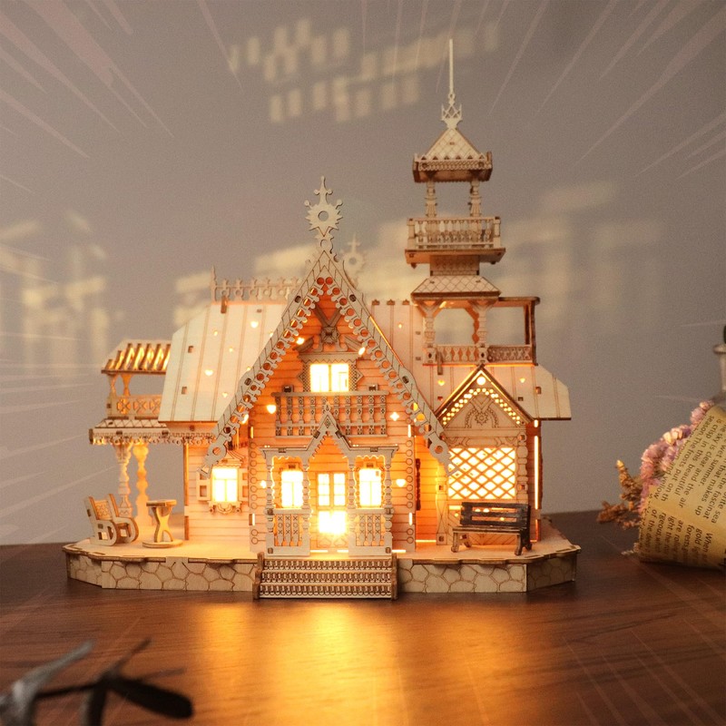 KWASVLYA Vintage Villa 3D Wooden Puzzle,3D Puzzles for Adults and
