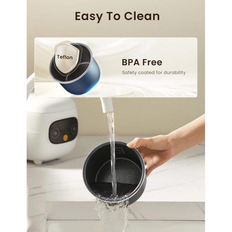 COMFEE' Mini Rice Cooker 4 Cups Cooked/2 Cups Uncooked, Portable