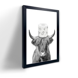 Black Framed Bathroom Decor - Funny Highland Cow Wall Art in Bathtub, Black and White Canvas Cow In Bathroom Picture, Humor Animals Artwork Prints, Rustic Farmhouse Style Wall Decor Ready To Hang for Living Room, Bathroom, Bedroom, Kids Bathroom