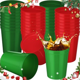 Yungyan 36 Pcs 16oz Christmas Stadium Cups Holiday Reusable Plastic Cups Red and Green Cups Blank Drink Tumblers Stadium Cups Christmas Party Cups for Birthday Party, Events, Shower, DIY Projects
