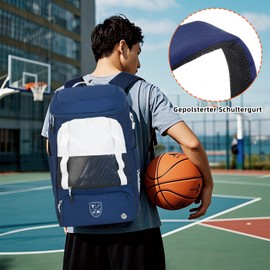 KINGSLONG Basketball Backpack, Football Backpack, Large Capacity Softball Bag with Shoe Compartment and Fence Hooks, Lightweight Football Volleyball Softball Equipment for Bats, Helmets, Hats, Blue
