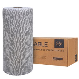 Reusable Paper Towels Washable Roll: 50Pack Paperless Paper Towels Cloth Tear Away 12x12In Eco Friendly Absorbent for Kitchen Zero Waste (White Geometric)