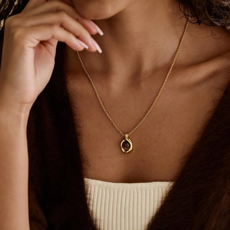 Moonffay Natural Tiger Eye Necklace, Gold Stone Pendant Necklace, Vintage