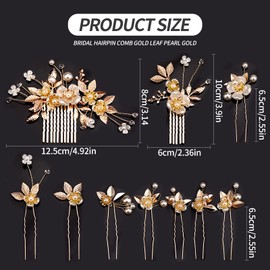 10 Pcs Bridal Wedding Hair Accessories for Women Gold Hair Accessories with Bridal Hair Comb U-shaped Hair Pins Pearl Vintage Wedding Hair Accessories Sets for Bride Bridesmaid Women Girls