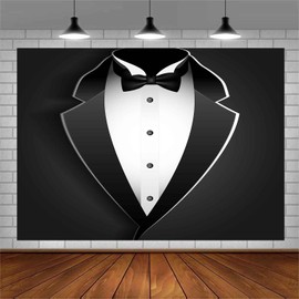 EMTOBT 8x8FT Gentleman Backdrop Black Tuxedo Backdrop Tuxedo Background for Men Black and White Bow Tie Suit Luxury Birthday Dinner Photography Boy Adult Banner Photo Booth Photo Wall Decor BJZYEM258