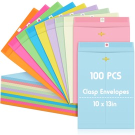 Geyee 100 Pcs Clasp Manilla Envelopes 10 x 13 Inch Gummed Colored Envelopes for Storing or Mailing for Home Office Business Supplies(Multicolor)