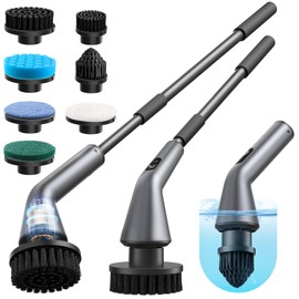 Electric Spin Scrubber, IPX7 Waterproof Dual Speed Cordless Cleaning Brush with 7 Brush Heads, Extendable Long Handle Shower Scrubber for Bathroom Shower Bathtub Glass Tub Tile Floor Car