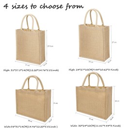 Jute Tote Bags Reusable Burlap Grocery Shopping Bags with Strong Cotton Handles Laminated Interior Hessian Bags for Women Bridesmaid Gift Bag for Wedding Favors Diy Art Crafts Embroidery