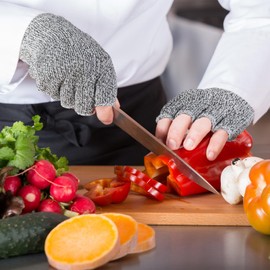 2 Pair Cut Resistant Half Finger Protection Gloves for Home Use (Grey and Black)