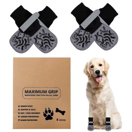 Muecleao Dog Socks Paws Stop Licking, 2 Pairs Non-Slip Dog Grip Socks with Reflective Straps, Pet Paw Protector Dog Claw Socks for Puppy Dog Indoor Outdoor Hardwood Floor Walking (Dark Grey, M)