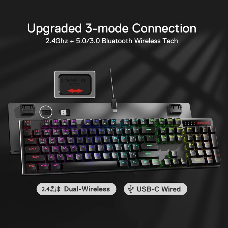 Redragon K556 PRO Upgraded Wireless RGB Gaming Keyboard, BT/2.4Ghz Tri-Mode