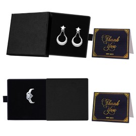2 Pcs Jewelry Gift Box, Small Kraft Gift Boxes with Lids for Present, Square Cardboard Boxes for Jewellery Necklace Bracelet Earring Ring, 3.15 * 3.15 * 0.7inch (Black)