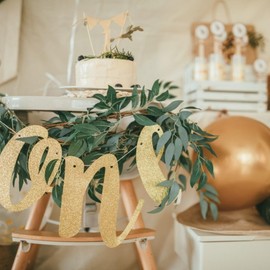 1st BaBy Birthday Banner First Birthday Decorations Burlap Banner for Boy or Girl, Glitter Gold 1st Birthday High Chair Banner - “ONE” Sign & Photo Prop for Baby’s First Birthday Party Decorations