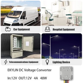 EKYLIN Car DC 12V 4A Voltage Stabilizer Surge Protector Power Supply Regulator for Auto Truck Vehicle Boat Solar System etc.(DC10-36V Input, DC12V Output)