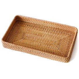 Wicker Storage Basket, Rattan Tray Rectangular for Bathroom Living Room, Decorative Serving Woven Trays Wicker Baskets for Organizing, Woven Seagrass Tray for Storage Home Decor L(14.6" × 9.1")