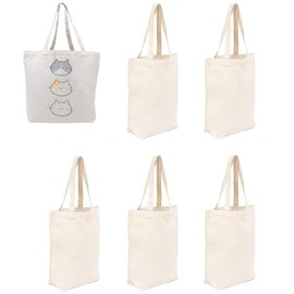 5 pcs Canvas Blank Tote Bags Bulk with Long Handles, Reusable Grocery Shopping Bags- DIY Craft Canvas Bag, Drawing, Grocery, Gift, Shopping, Activity