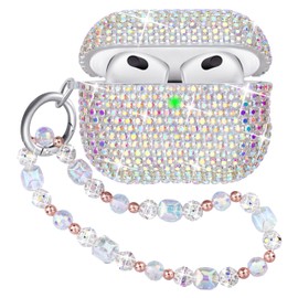 Ucharmbead Compatible with AirPods 3rd Generation Case Bling Crystal Glitter Rhinestone Cute Case for AirPods 3 with Shining Diamond Keychain Wristlet
