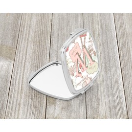 Caroline's Treasures Letter W Love in Paris Pink Compact Travel Mirrors, Multicolor