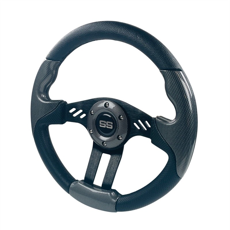Huskey 12.5" Trooper Golf Cart Steering Wheel Black Spokes &